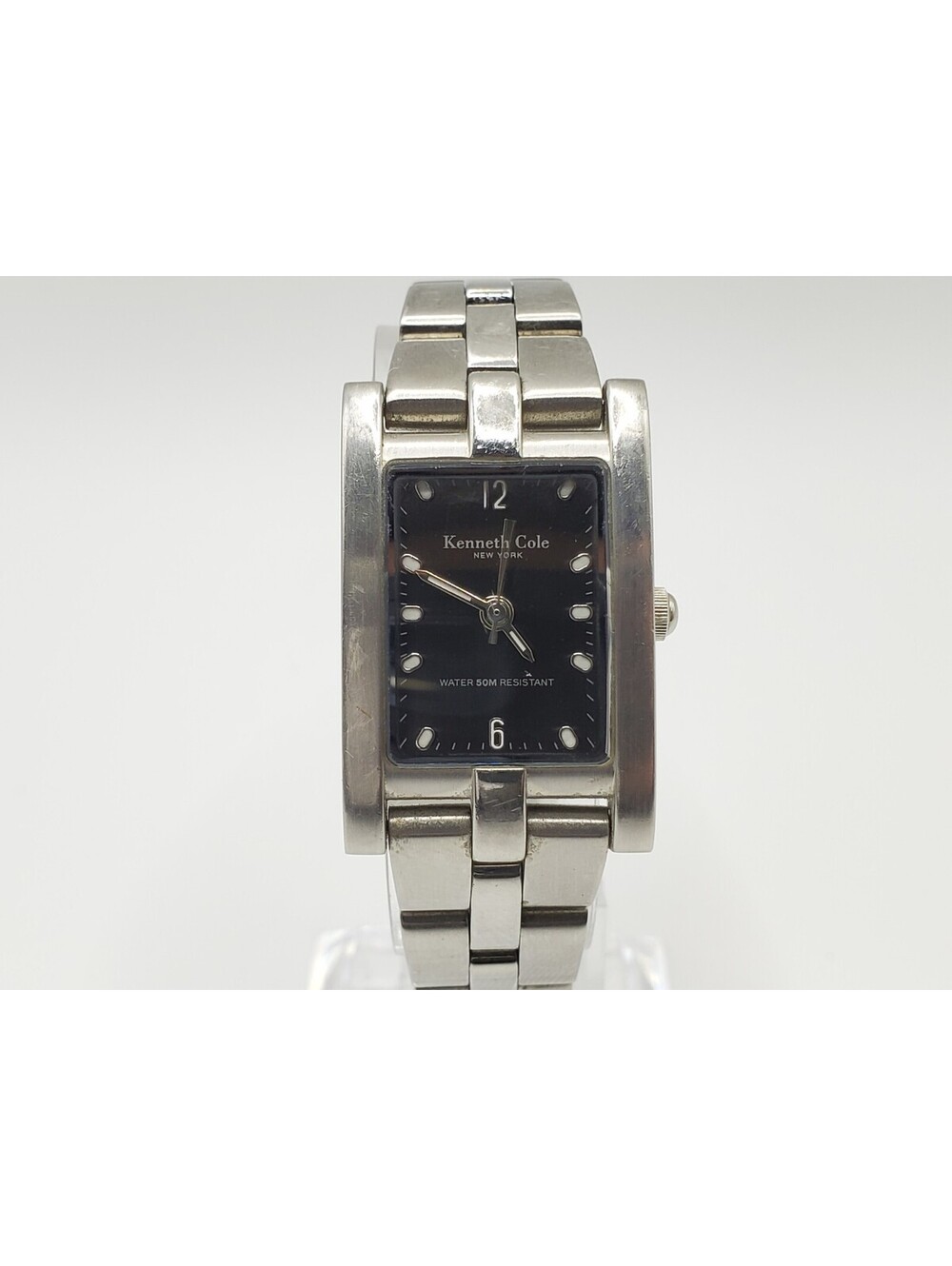 Kenneth Cole Watch Women 20mm Black Rectangle Dial Silver Tone New Battery
